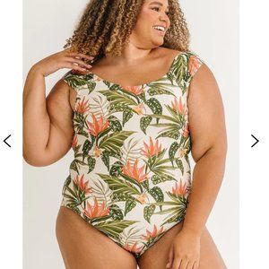 Lime Ricki NWT "Vintage Tropical" one piece cap sleeve bathing suit 3x